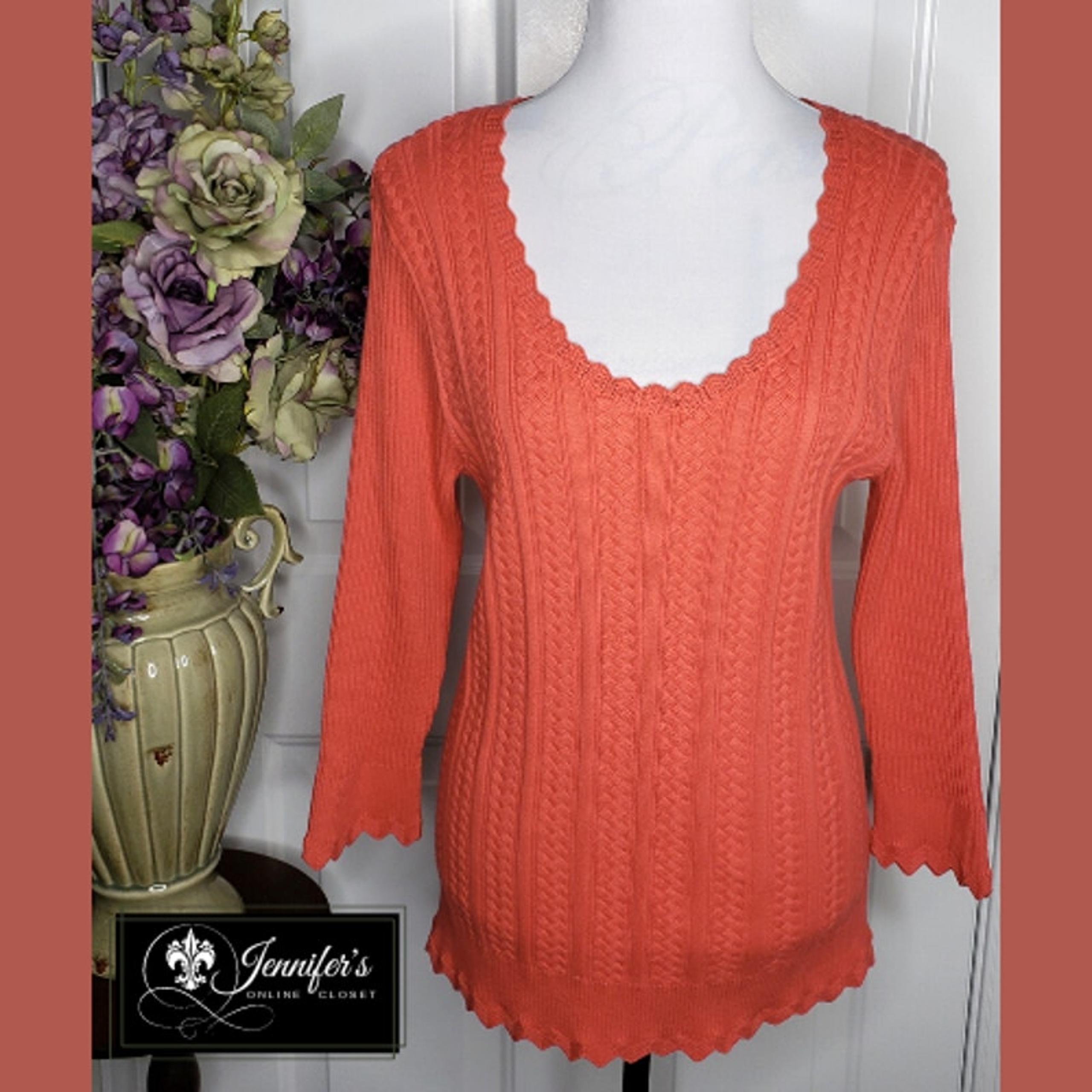 Jeanne Pierre NEW Papaya Punch Scoop Neck Textured Sweater Size Large
