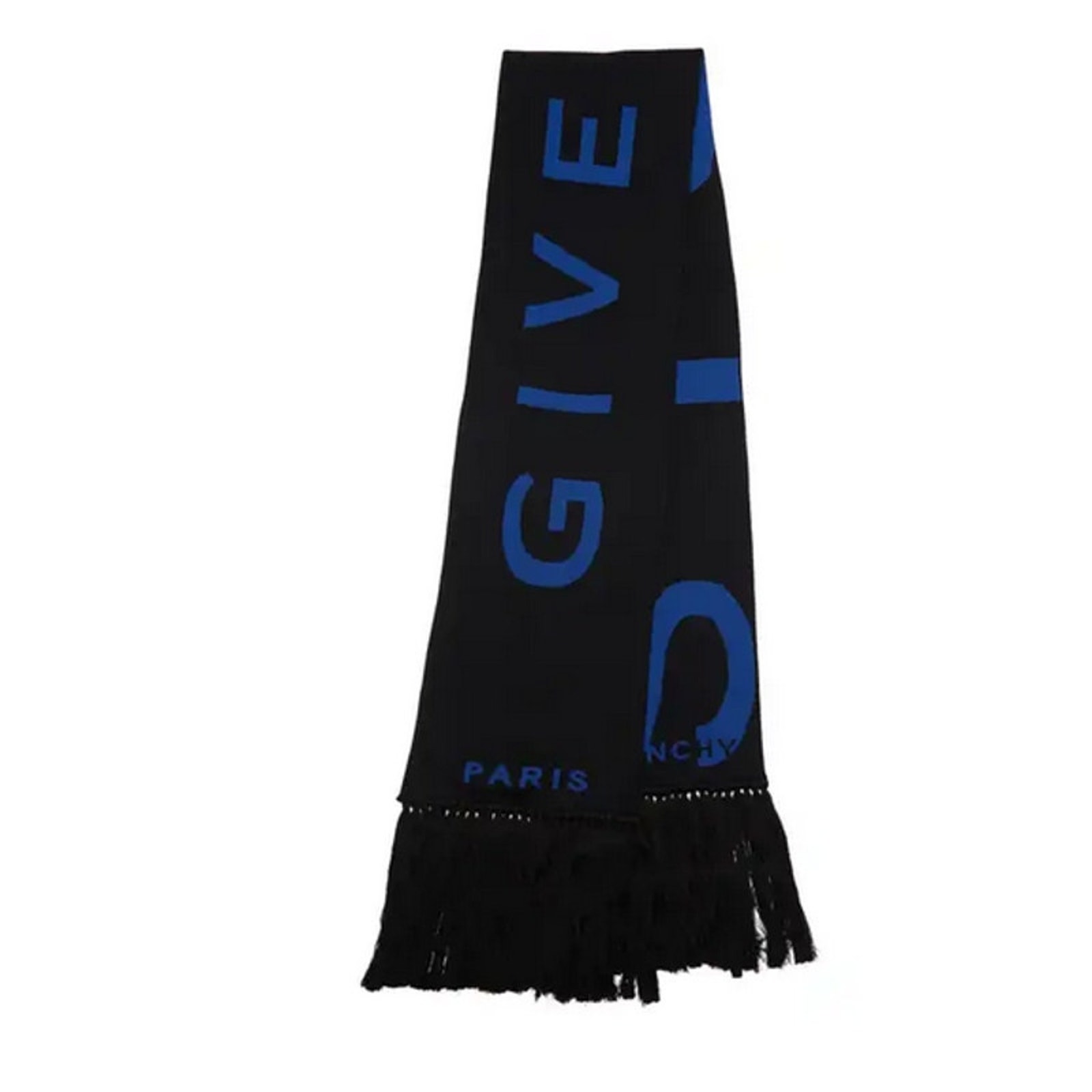 Givenchy Logo Fringe Trim Cotton Football Scarf black and blue