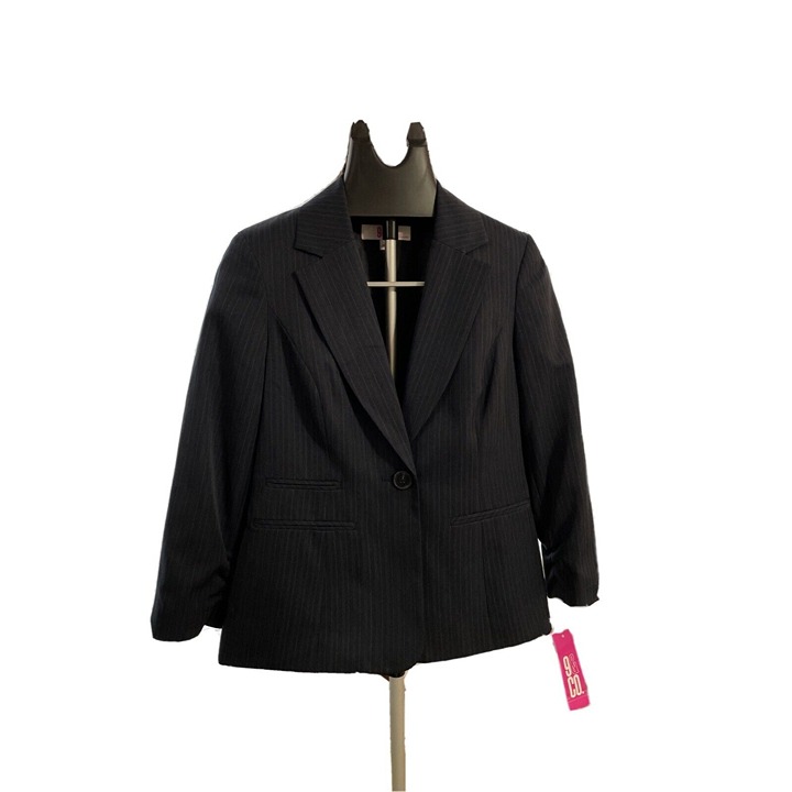 Nine West Women's Blazer Jacket June Navy Blue Pin Striped SIZE 4