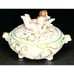 VTG Cherubs COVERED DISH Bisque Porcelain Footed Dresser Box Harp Horn Gold Pink