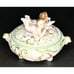 VTG Cherubs COVERED DISH Bisque Porcelain Footed Dresser Box Harp Horn Gold Pink