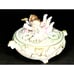VTG Cherubs COVERED DISH Bisque Porcelain Footed Dresser Box Harp Horn Gold Pink
