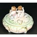 VTG Cherubs COVERED DISH Bisque Porcelain Footed Dresser Box Harp Horn Gold Pink