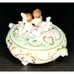 VTG Cherubs COVERED DISH Bisque Porcelain Footed Dresser Box Harp Horn Gold Pink