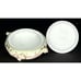 VTG Cherubs COVERED DISH Bisque Porcelain Footed Dresser Box Harp Horn Gold Pink
