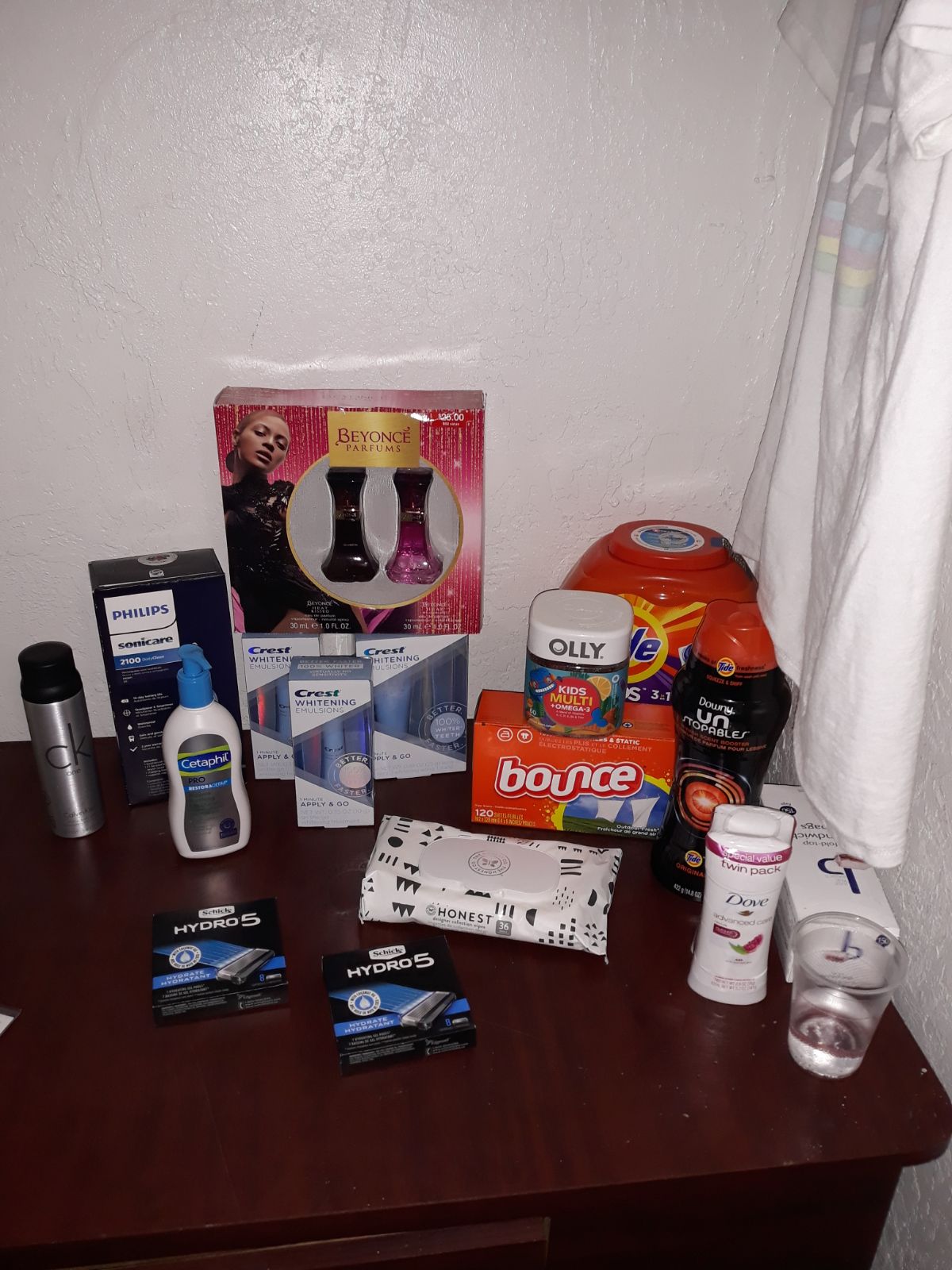 Tide pods,Crest whitening,ck spray,razor