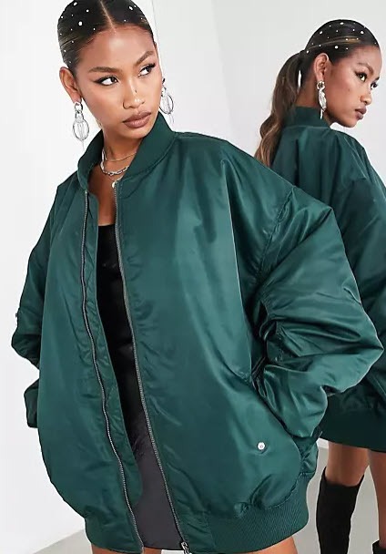 ASOS Bomber Jacket Shiny Teal Green NWT - 90's Glam