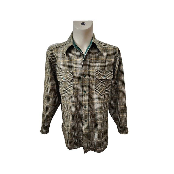 Vintage Pendleton 100% Virgin Wool Plaid Flap Pocket Long Sleeve Shirt Green L