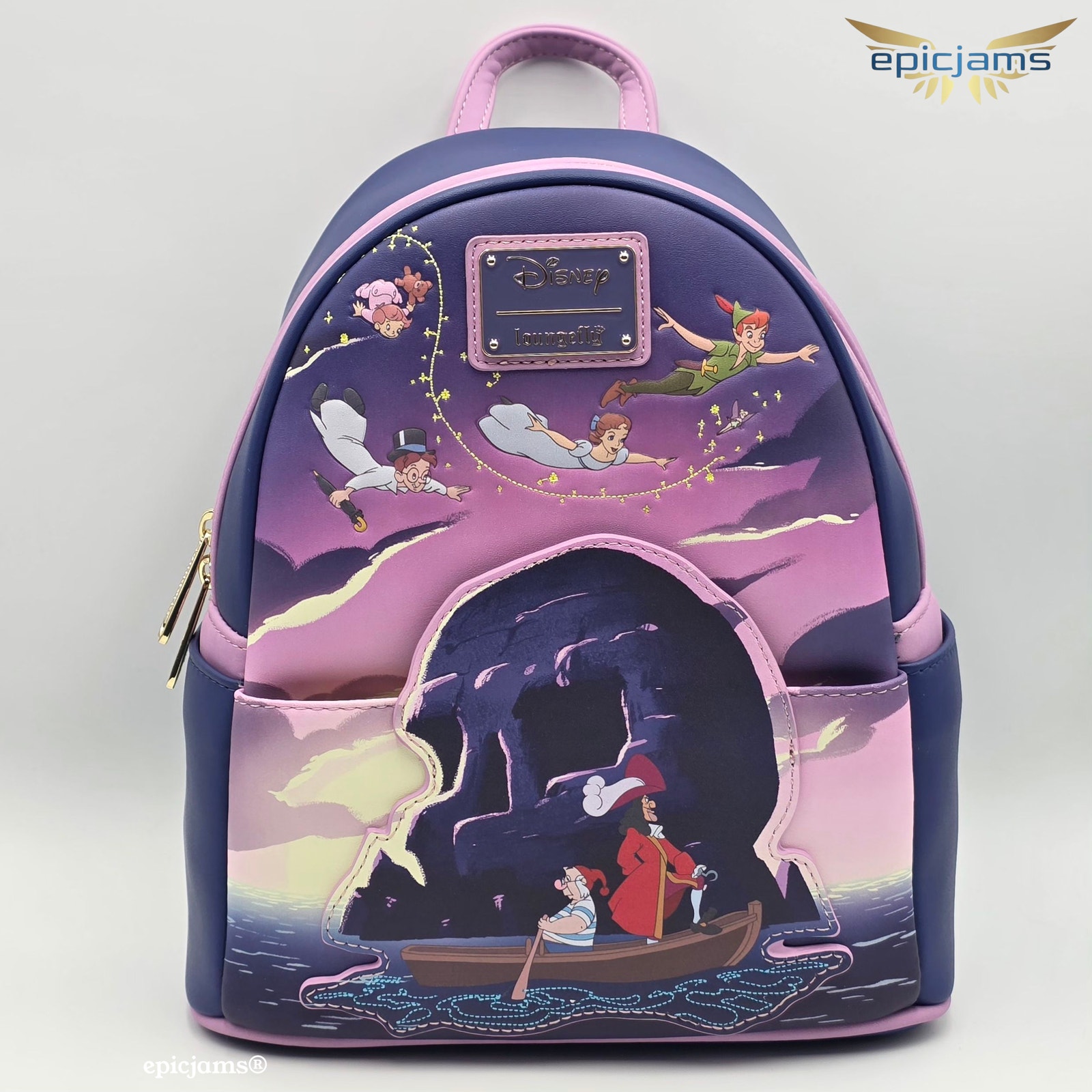 Loungefly Disney Limited Edition Peter Pan Skull Rock Purple Pink Mini Backpack