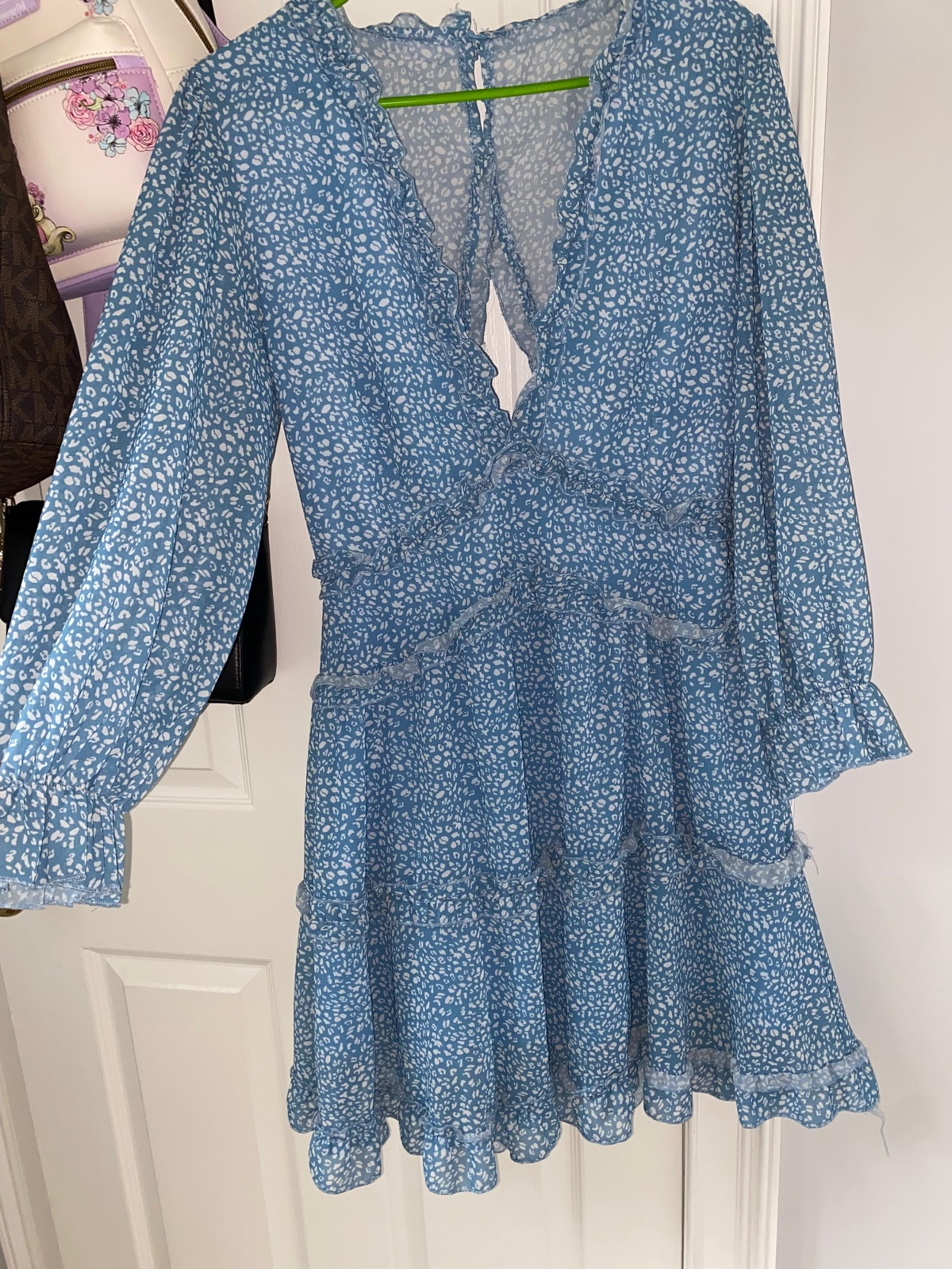 Blue long sleeve ruffle dress