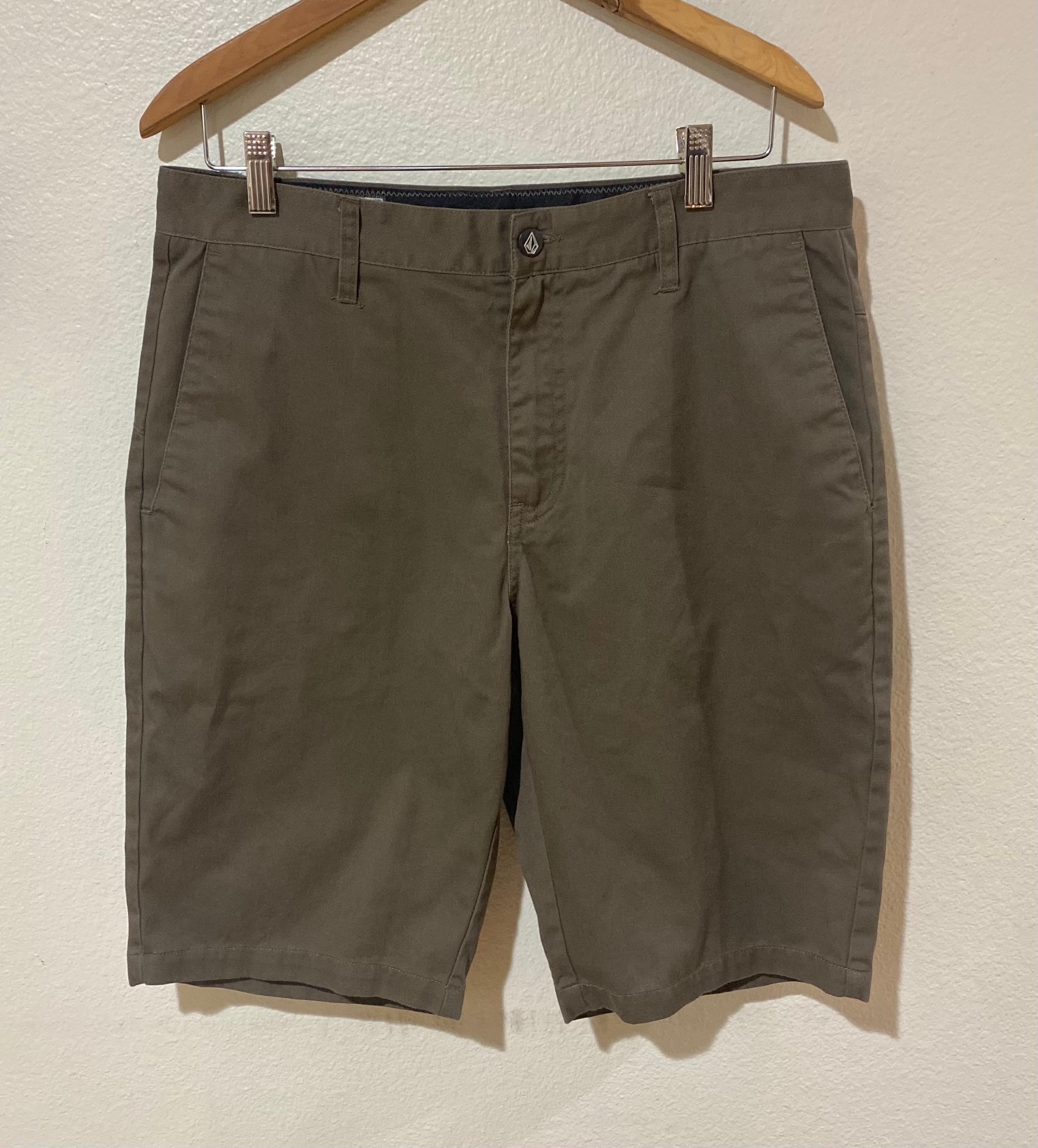 Volcom Mens Shorts Size 32 Brown Casual Bermuda Cotton Blend
