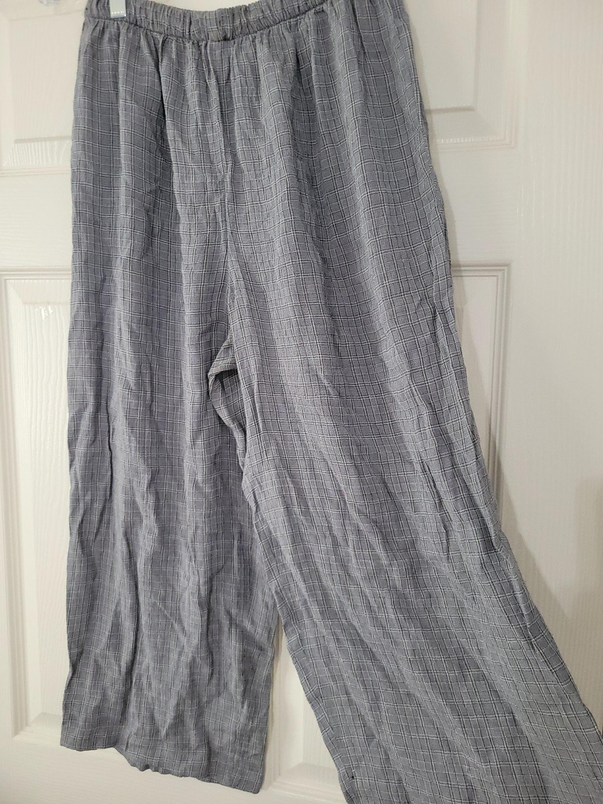 Eileen Fisher Womens Wide Leg Cropped Pull on Rayon Pants
Plaid Gray White Small