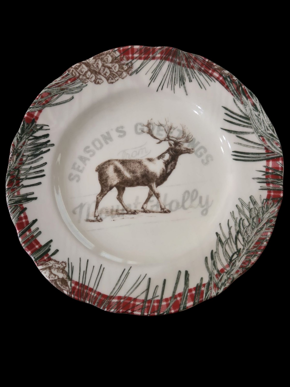 5 Robert Stanley Pine Lodge Holly Salad Plate Christmas Elk Season's Greetings