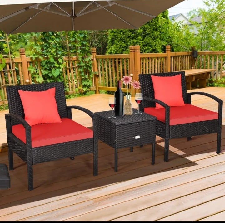 Patiojoy 3PCS Patio Rattan Furniture Set