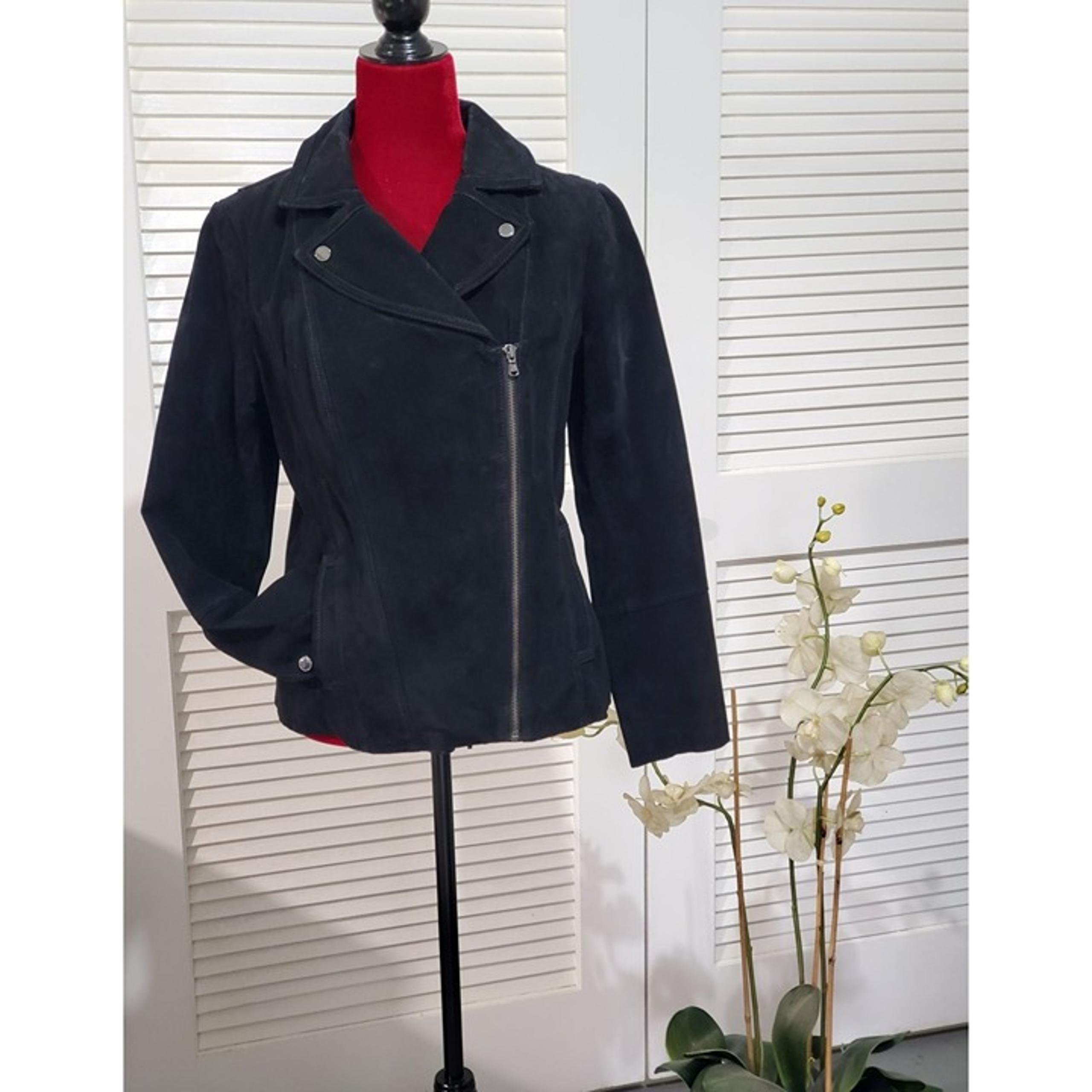Isaac Mizrahi Women's Motorcycle Black Suede Jacket Zip Size 8 627