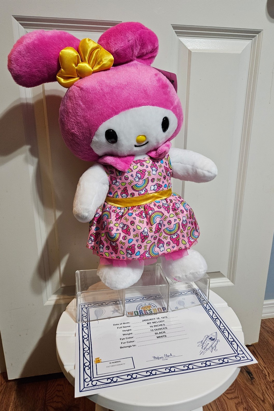 My Melody Build a Bear Plush w/Party Dress and Birth certificate