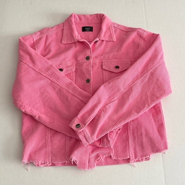 VICI Pink Distressed Corduroy Jacket Size Large