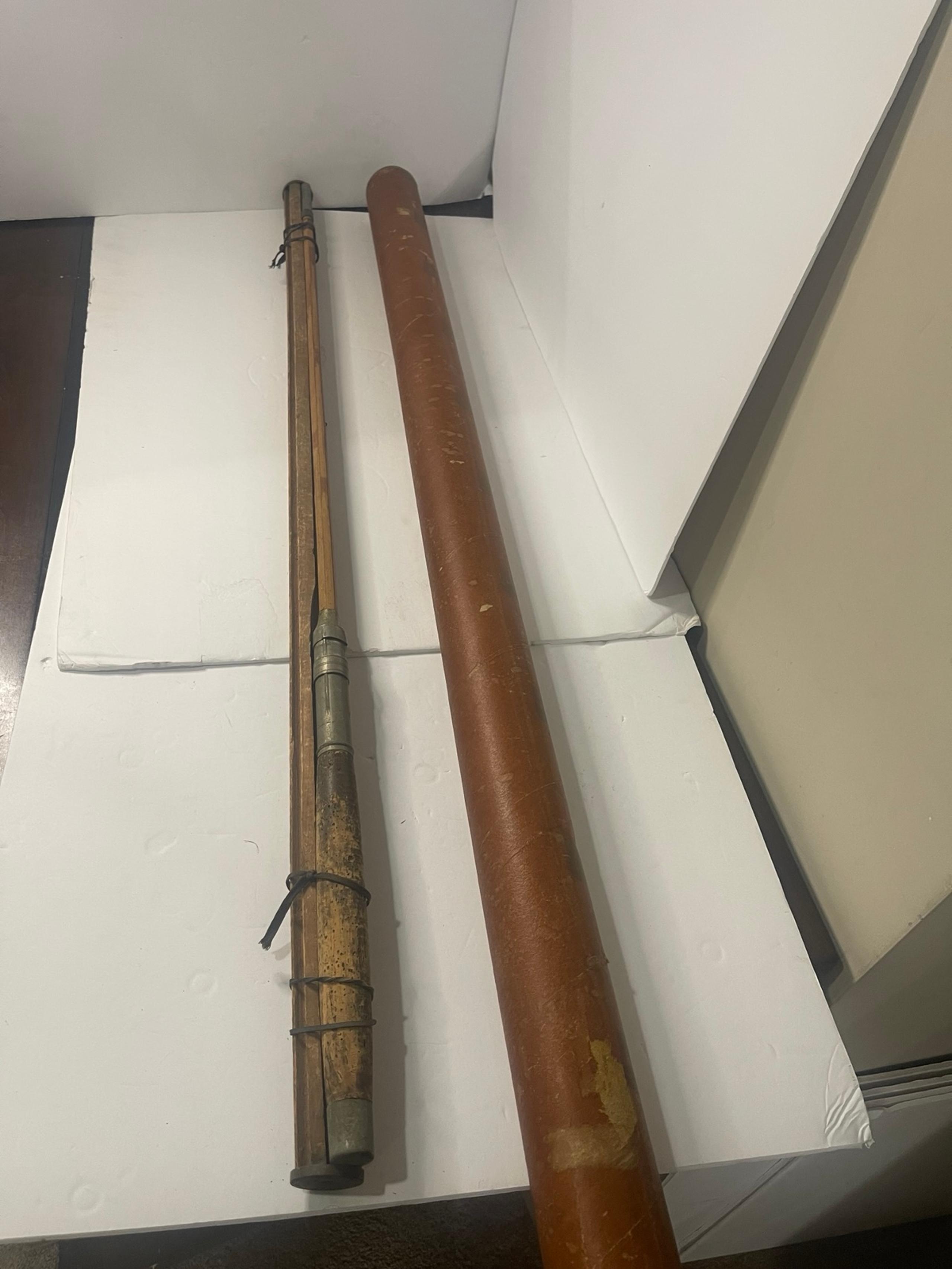 Rare antique 19th century Japanese split bamboo wood fishing rod pole 4 piece