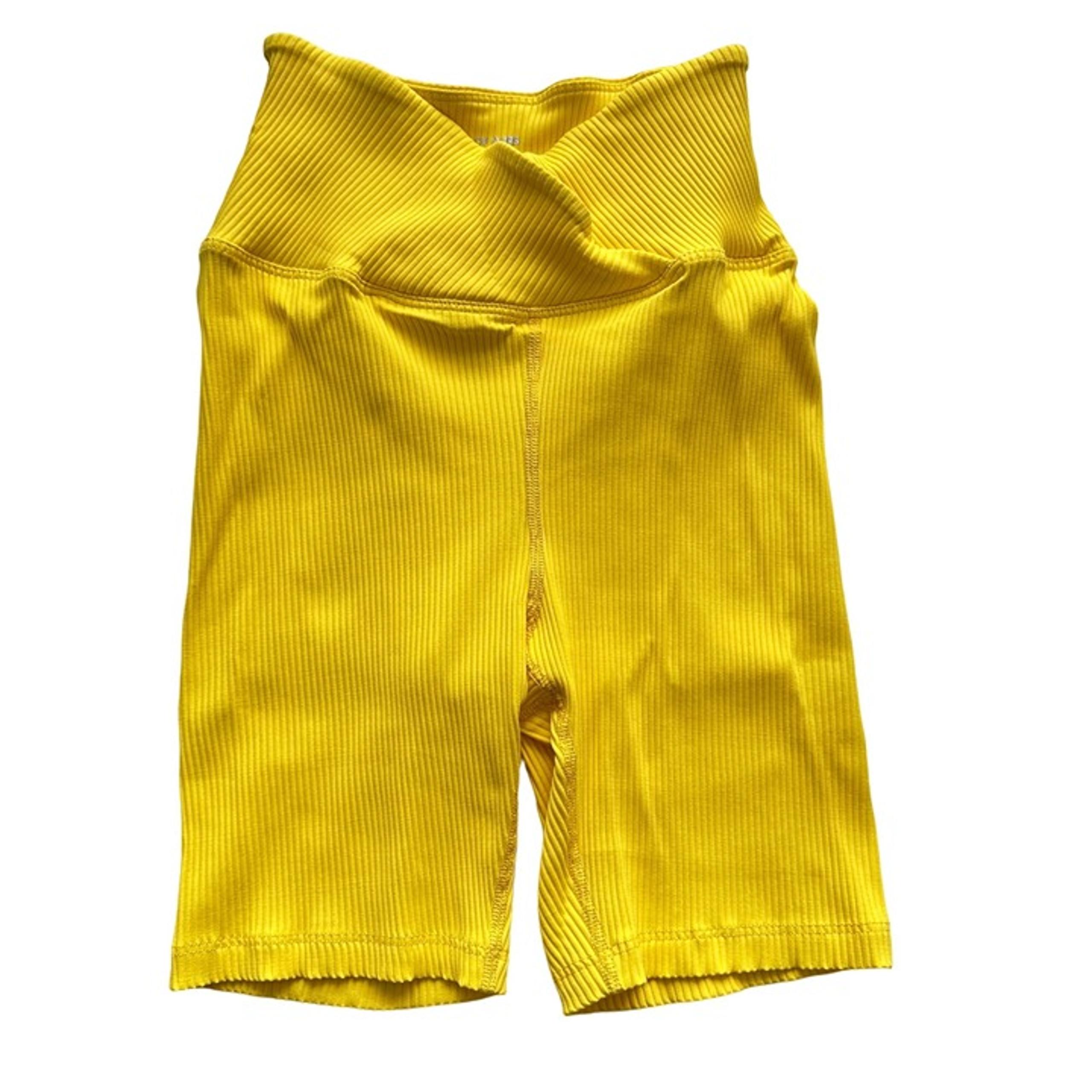 Year of Ours Shorts Women Small Yellow Cross Over Ribbed Biker Athletic Work Out