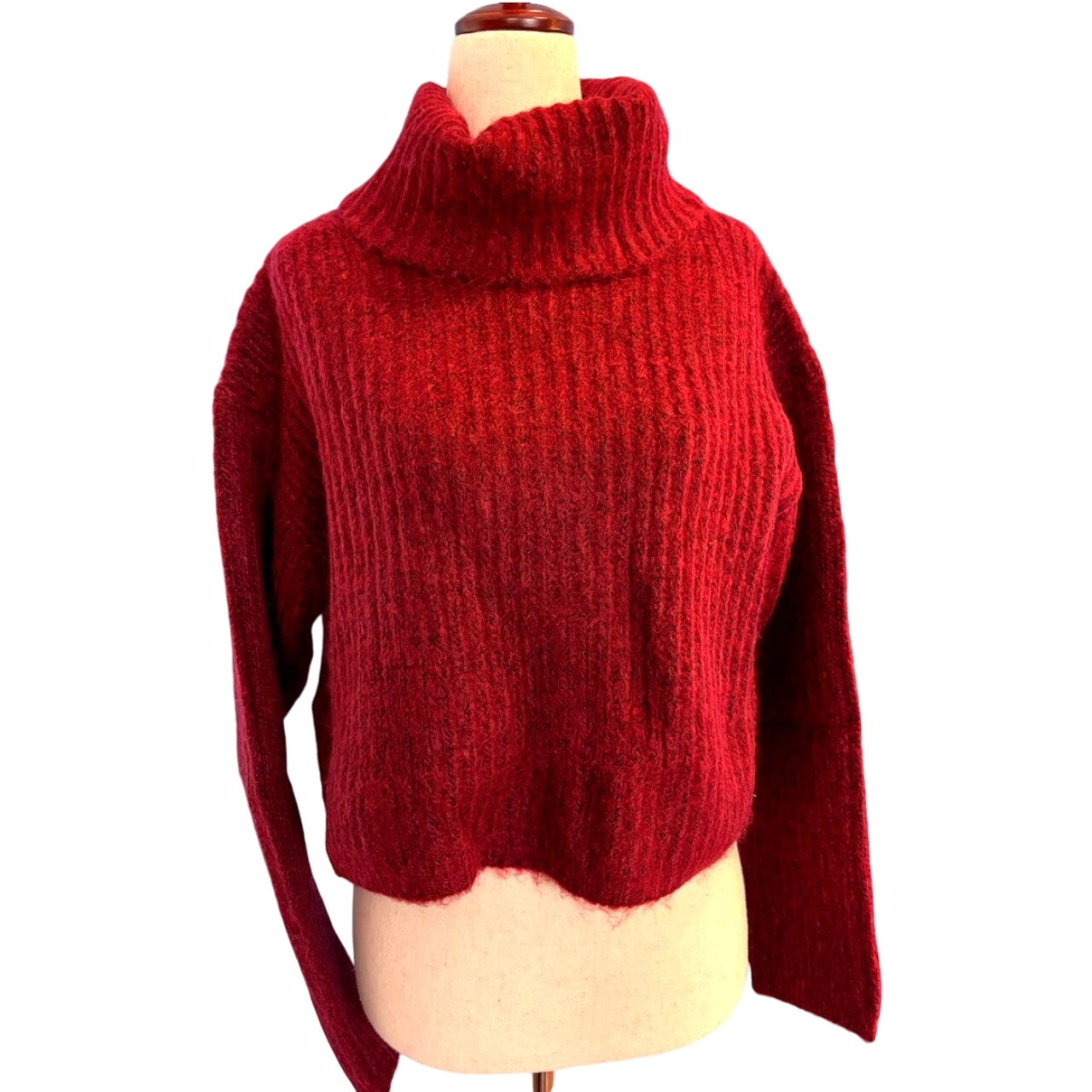 NWT Thakoon Cropped Ribbed Turtleneck Sweater Burgundy Oversized
