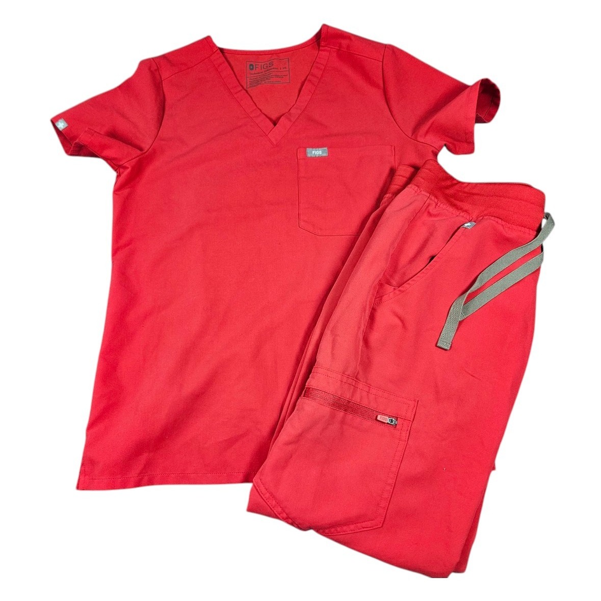 Figs Scrub Top Bottom Womens XS Set Red Jogger Pants Relaxed Yoga Waistband