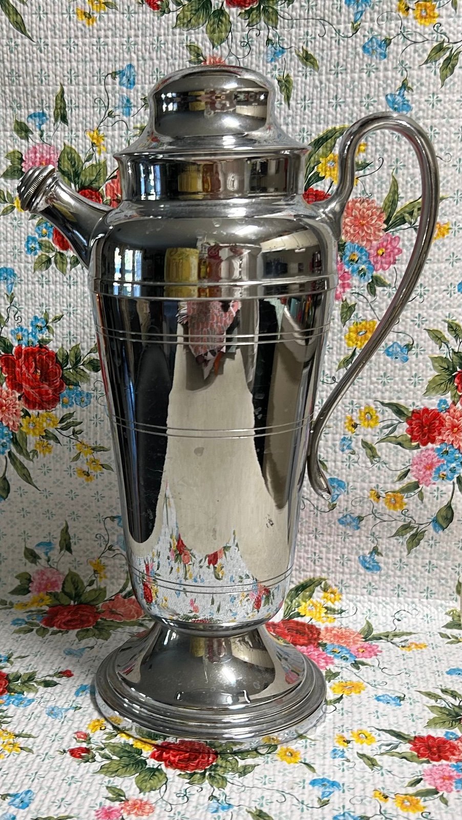 Silver Chrome Vintage Cocktail Shaker with Handle