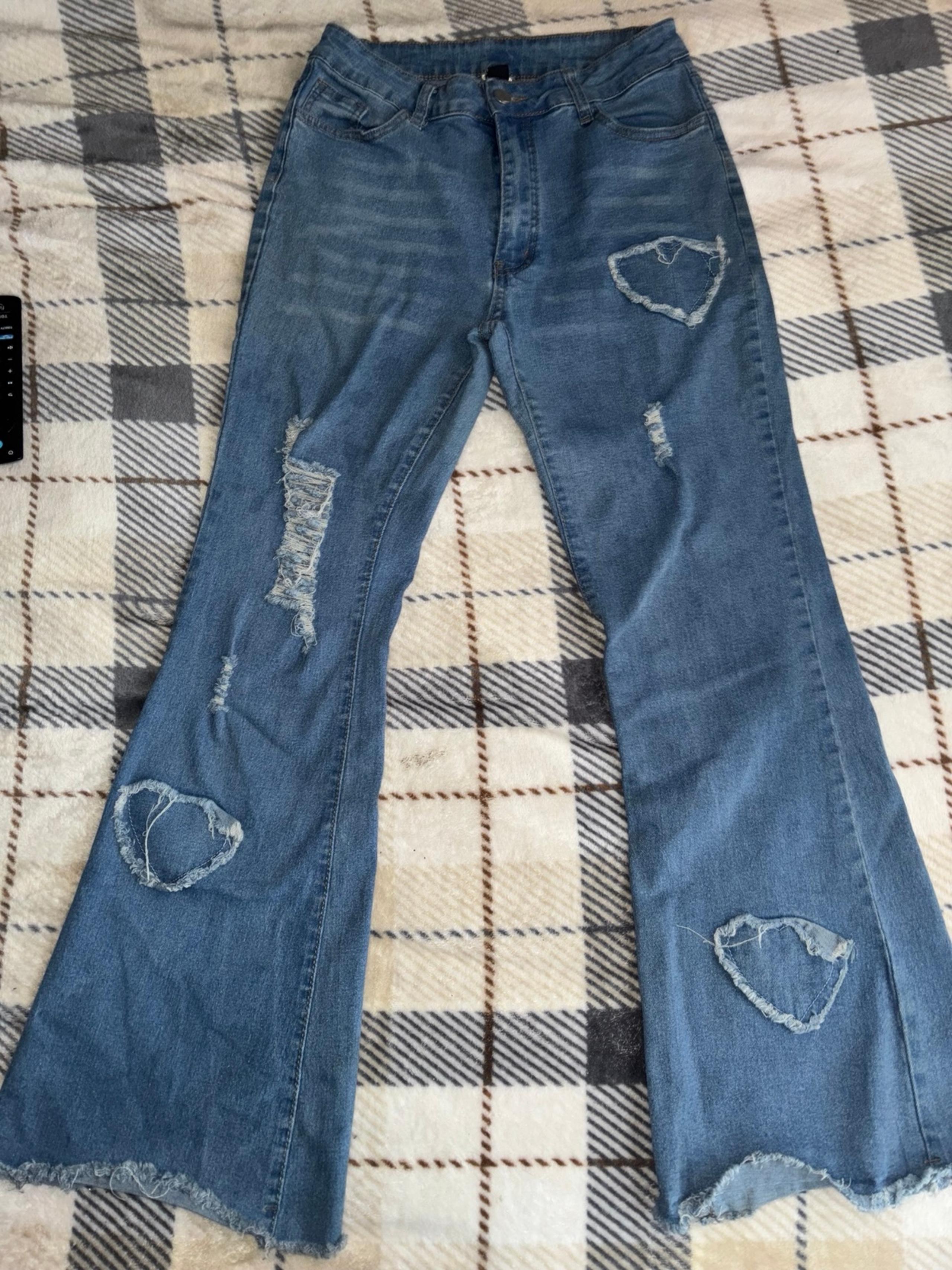 Shein Women's Medium wash Distressed Flare Blue Jeans, Size 30