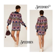 Farm Rio Rauti Wool Blend Sweater Dress Size X-large Puff Sleeve Multicolor