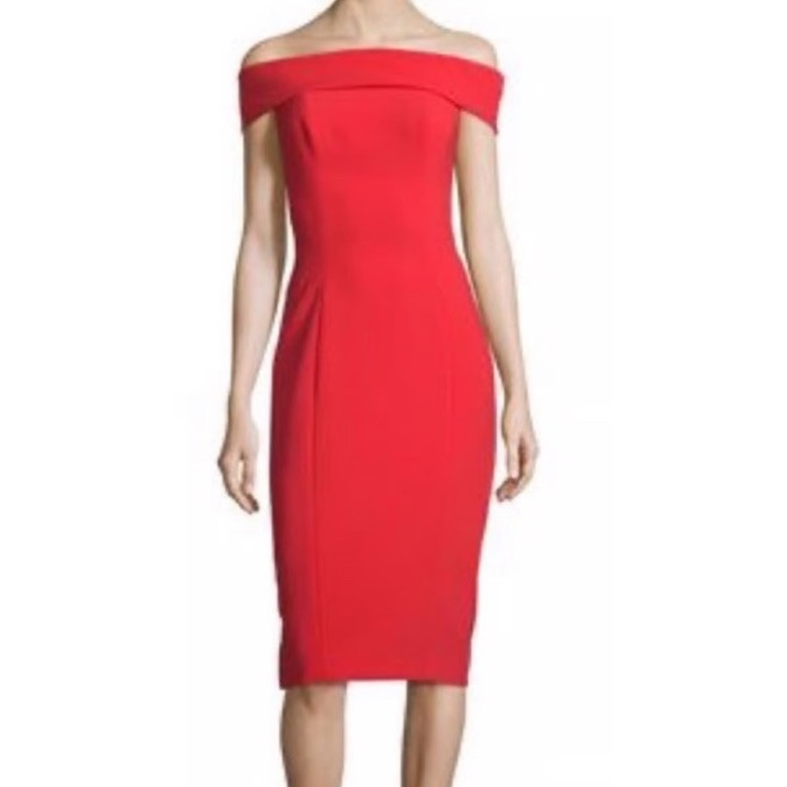Theia Off Shoulder Sheath Cocktail Midi Dress Red Women’s Size 6