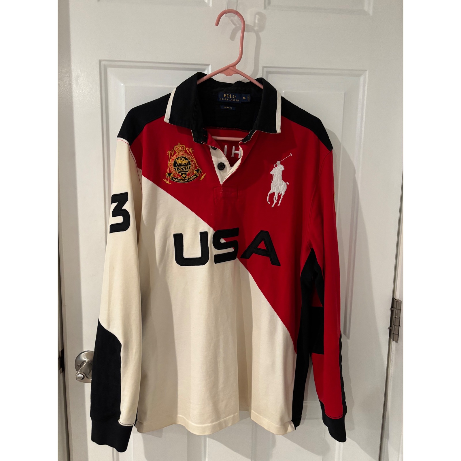 Polo Ralph Lauren USA Crest Rugby Shirt Long Sleeve LXVII Color Block XL