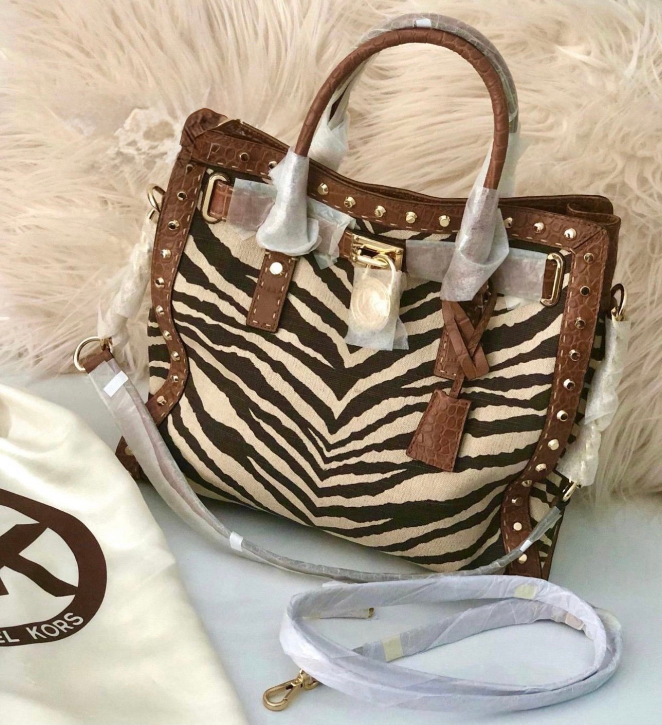 New! Rare Michael Kors Large Hamilton Pickstitch Studded Tote Color Tiger
