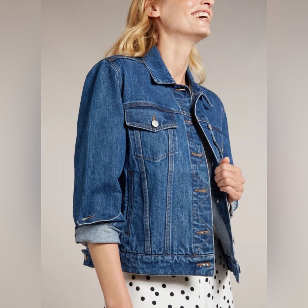Jean Jacket Women’s Large Stretch Denim Blue Button Front St. John’s Bay Fall