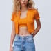 NWOT Zara Cable Knit Orange Set - Crop Top & Short Sleeves Cardigan with Frills