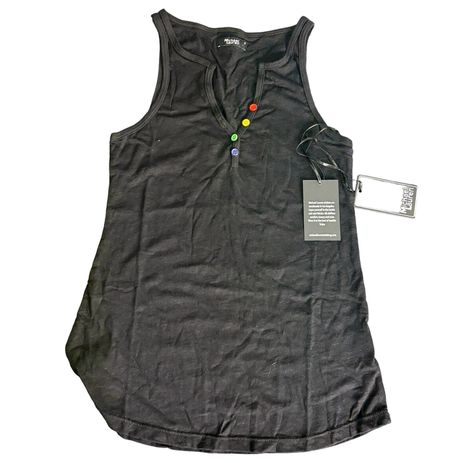 Revolve Michael Lauren Black Sleeveless Henley Bright Buttons Womens Small