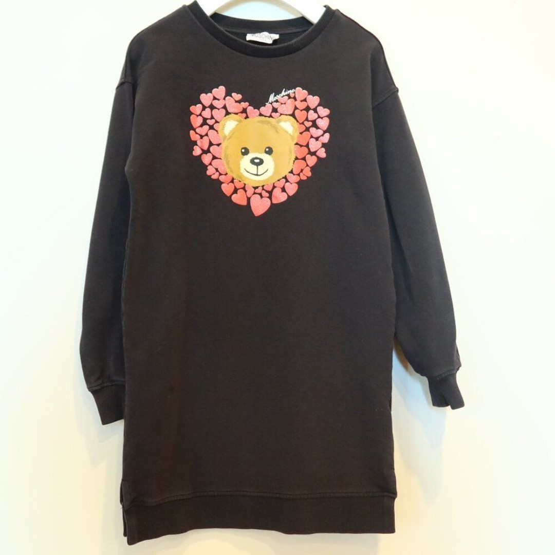 MOSCHINO Teddy bear black cotton girl sweatshirt dress heart graphic sz 10 luxe