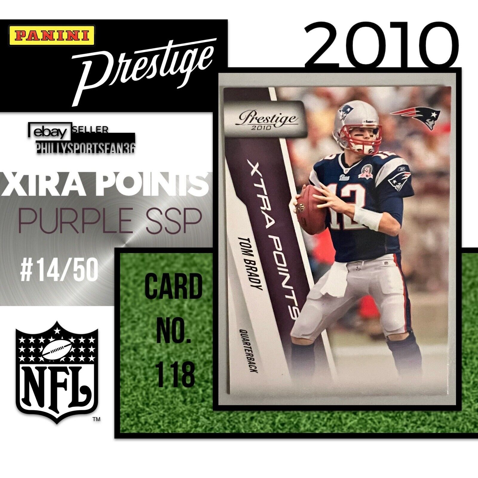 2010 Playoff Prestige Xtra Points Purple Parallel #14/50 TOM BRADY #118 PATRIOTS