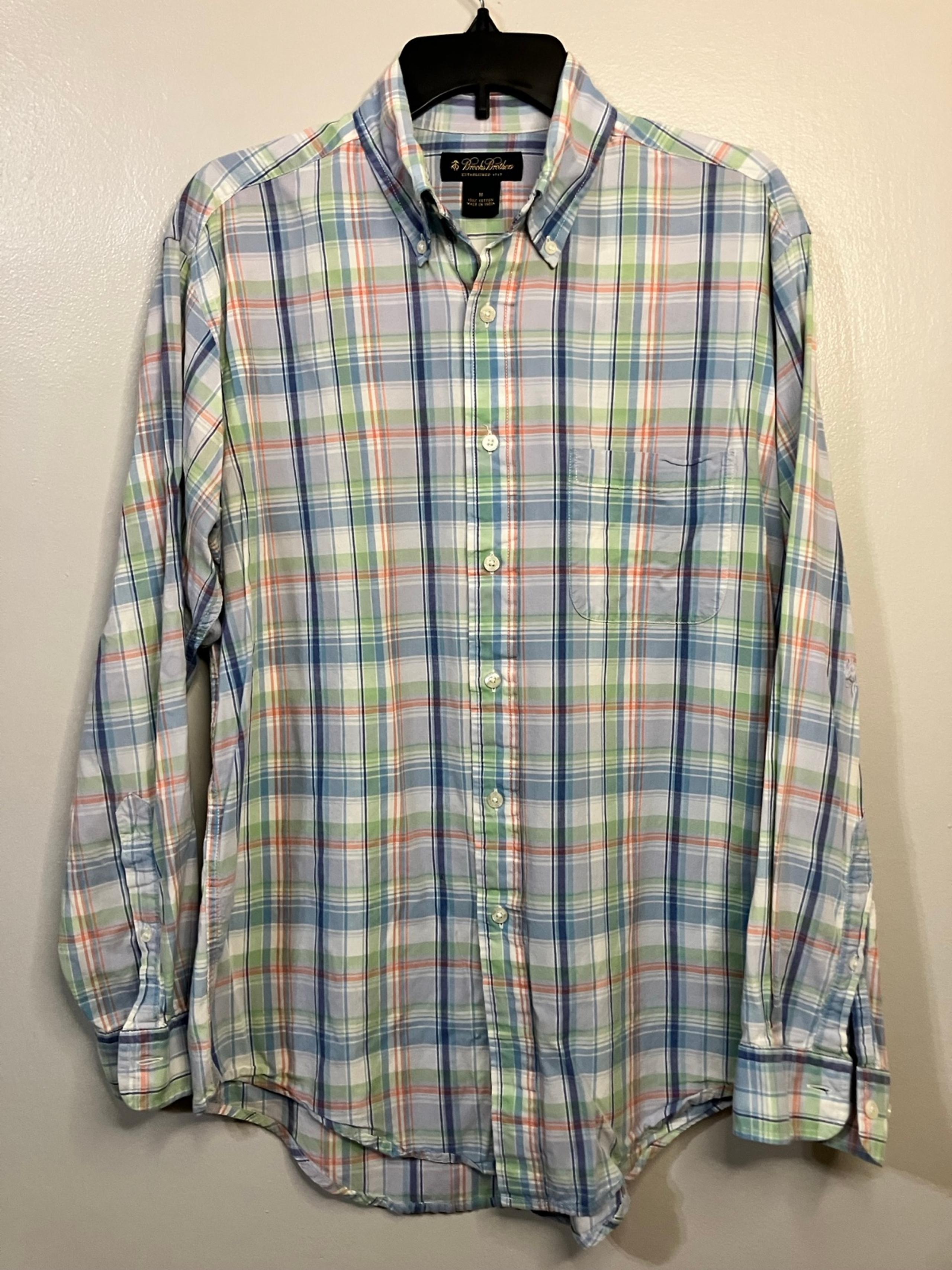 Brooks Brothers Button Down Shirt Men’s Medium Multicolor Plaid Vintage Flaw