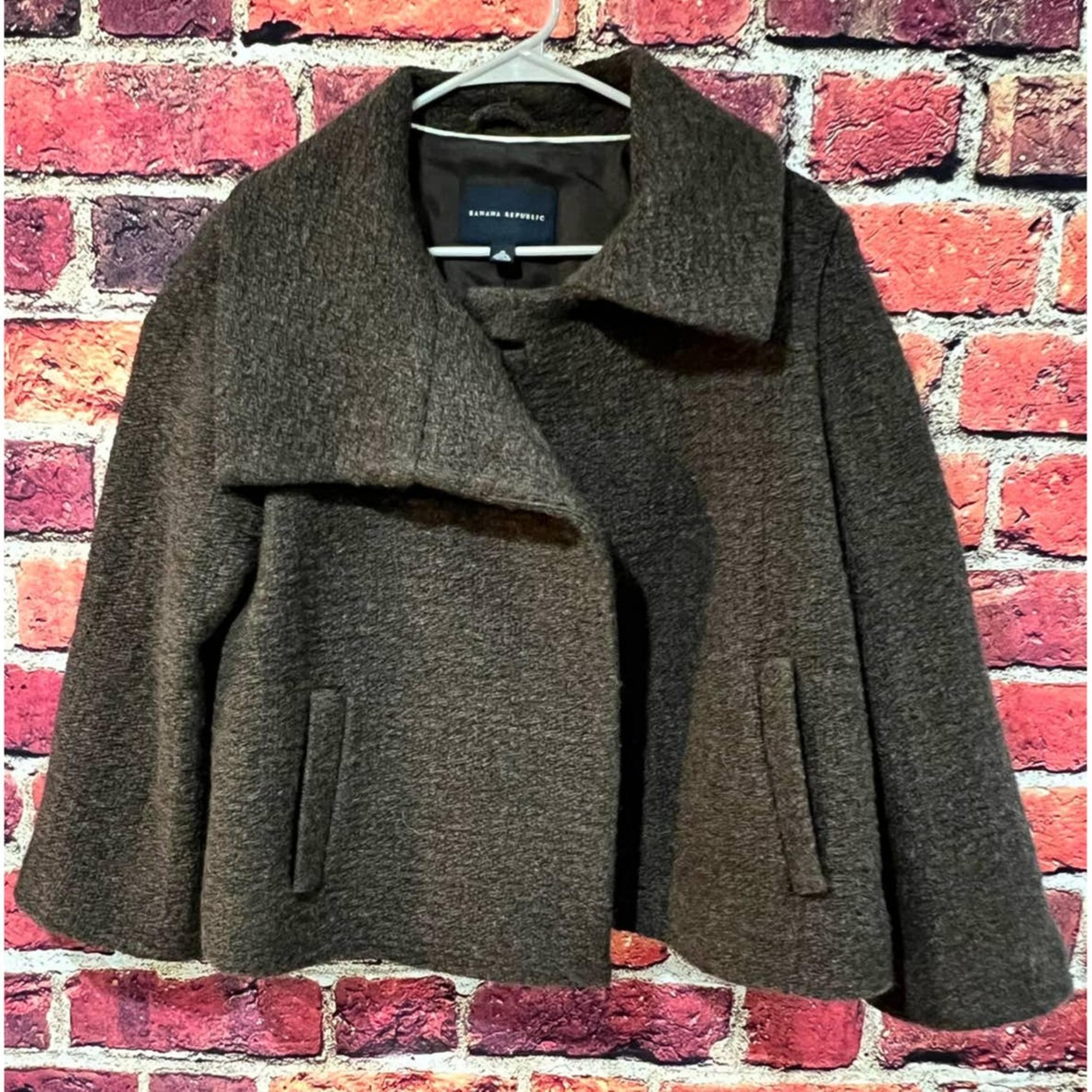 Banana Republic Brown Wool Collared Boucle Swing Wrap Coat Jacket Size 10