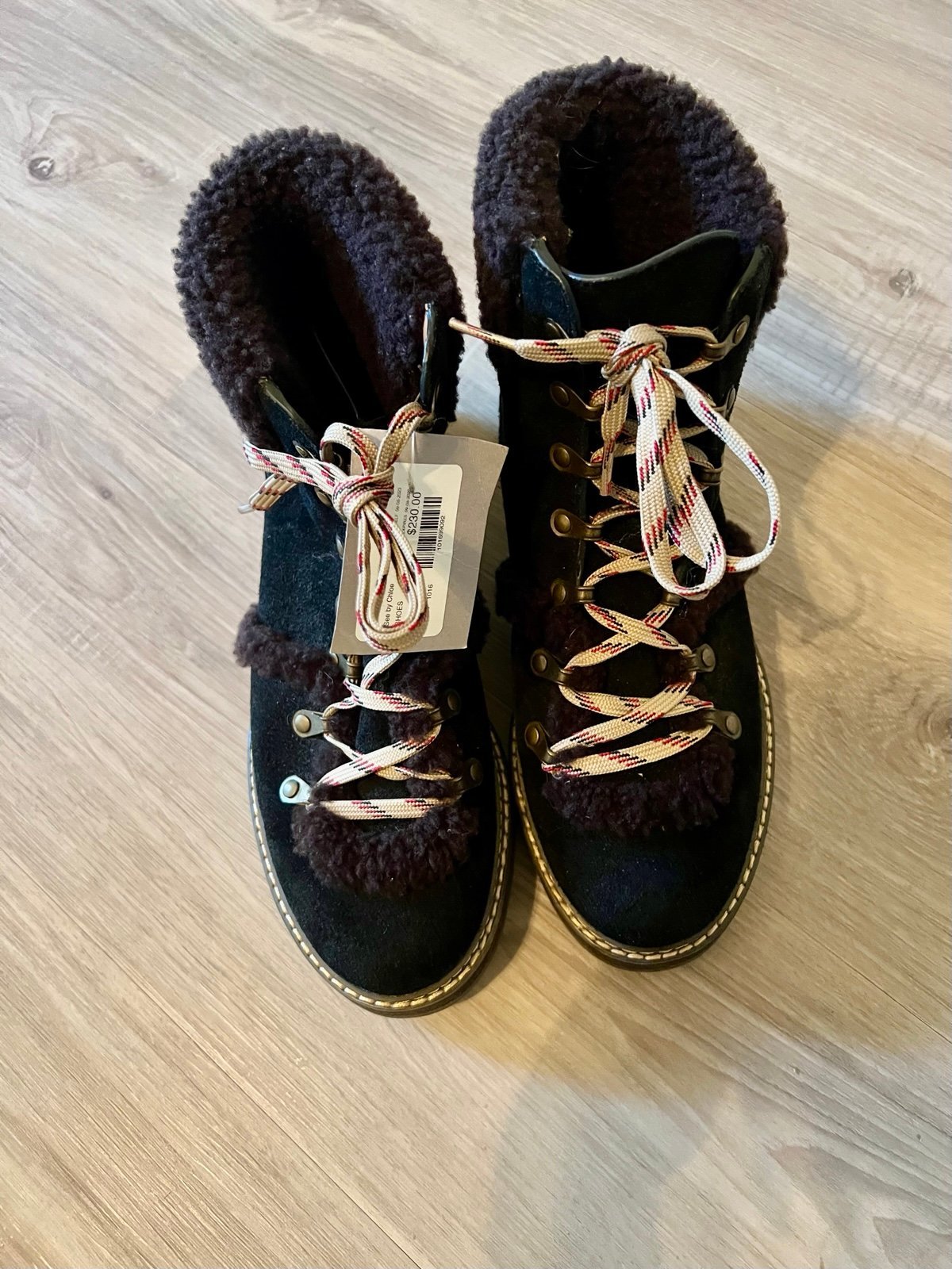 Women's See By Chloe Fur Lined Black Solid Combat- Size 9