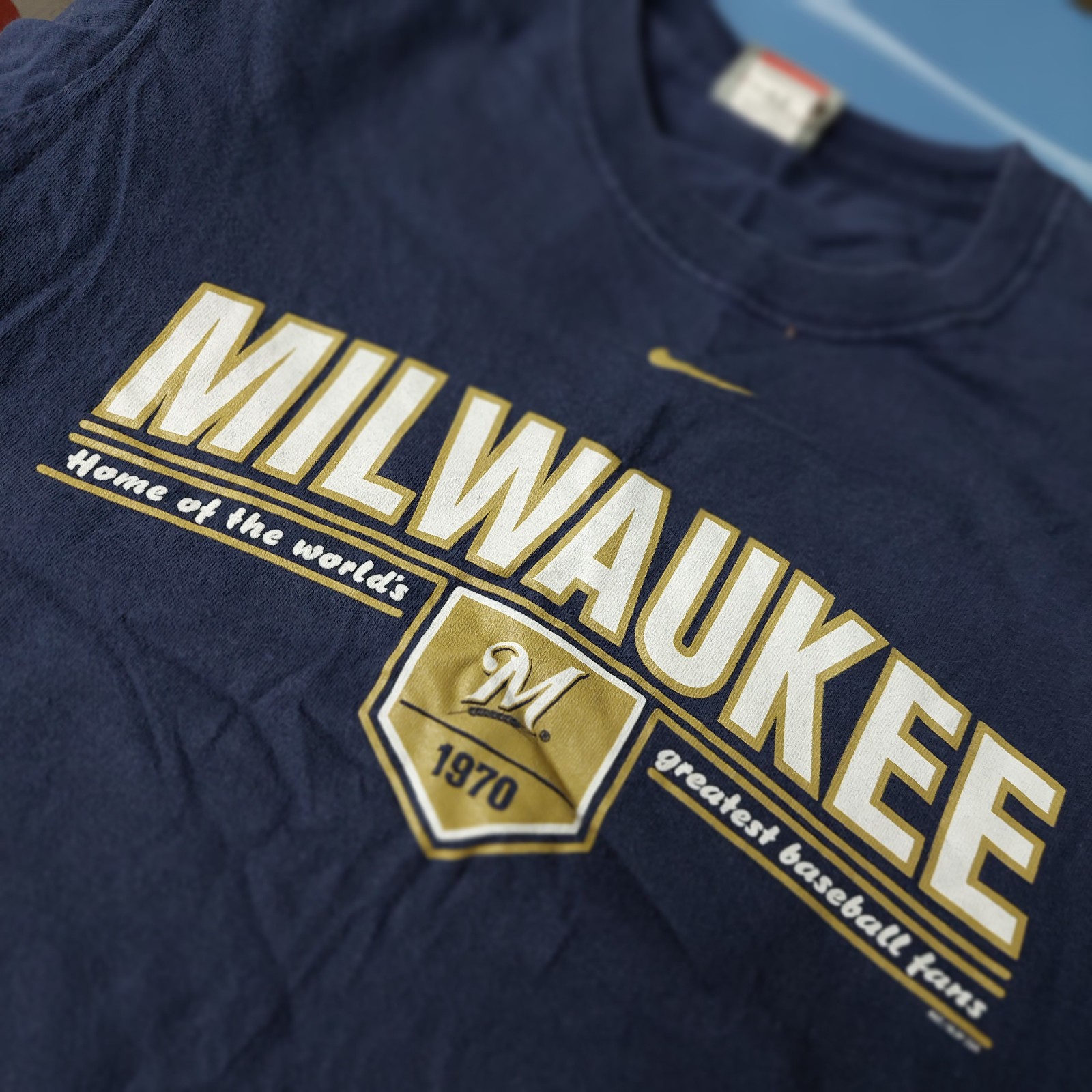 Nike Vintage Navy Blue Graphic Tshirt Milwaukee Brewers Y2k Cotton tshirt VTG
