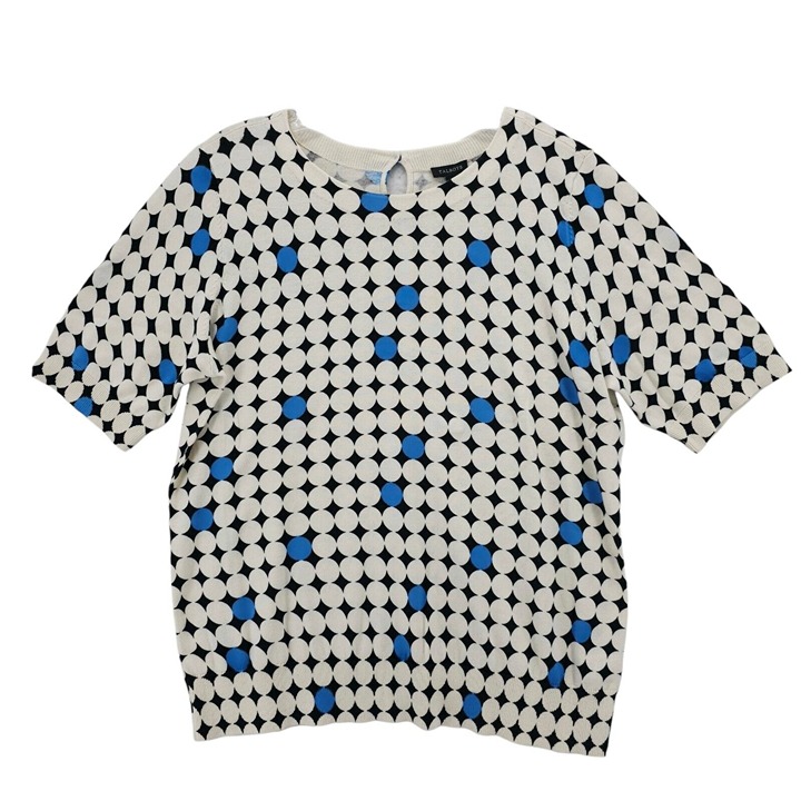 TALBOTS Short Sleeve Knit Top Cotton Blend Geo Circle Dots Keyhole Size XL