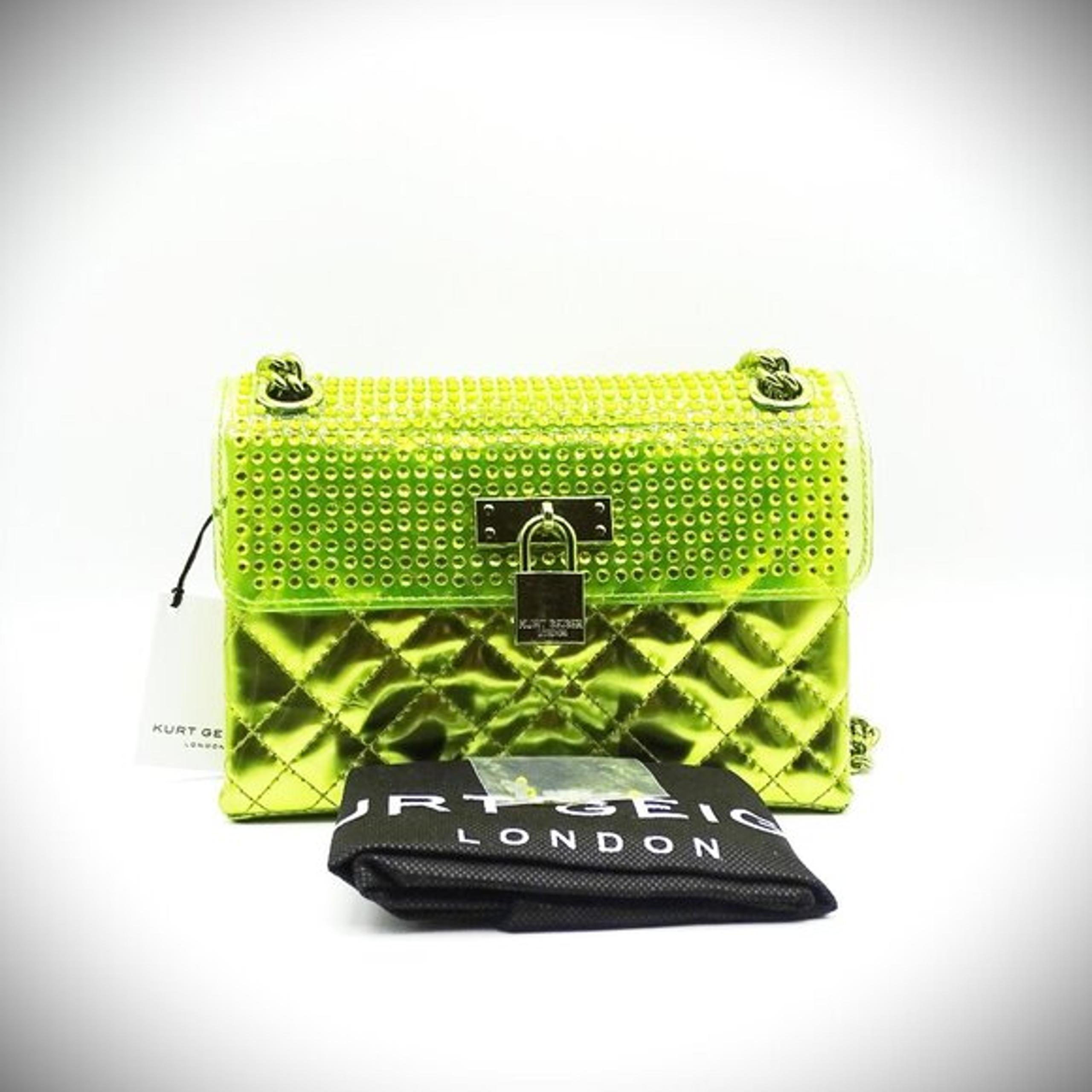 London Mini Brixton Lock Shoulder Bag in Bright Green Color - Kurt Geiger
