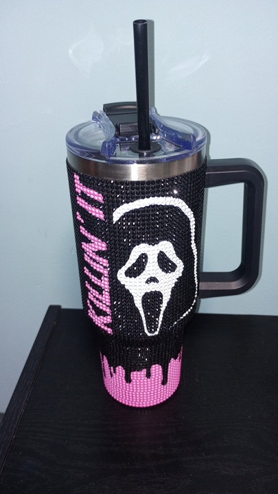 ghost face rhinestone tumbler