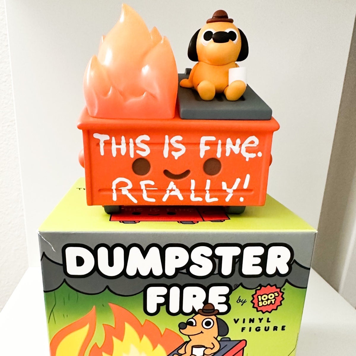 100% Soft Lil Dumpster Fire This is Fine Vinyl Figure SIGNED BY TRUCK