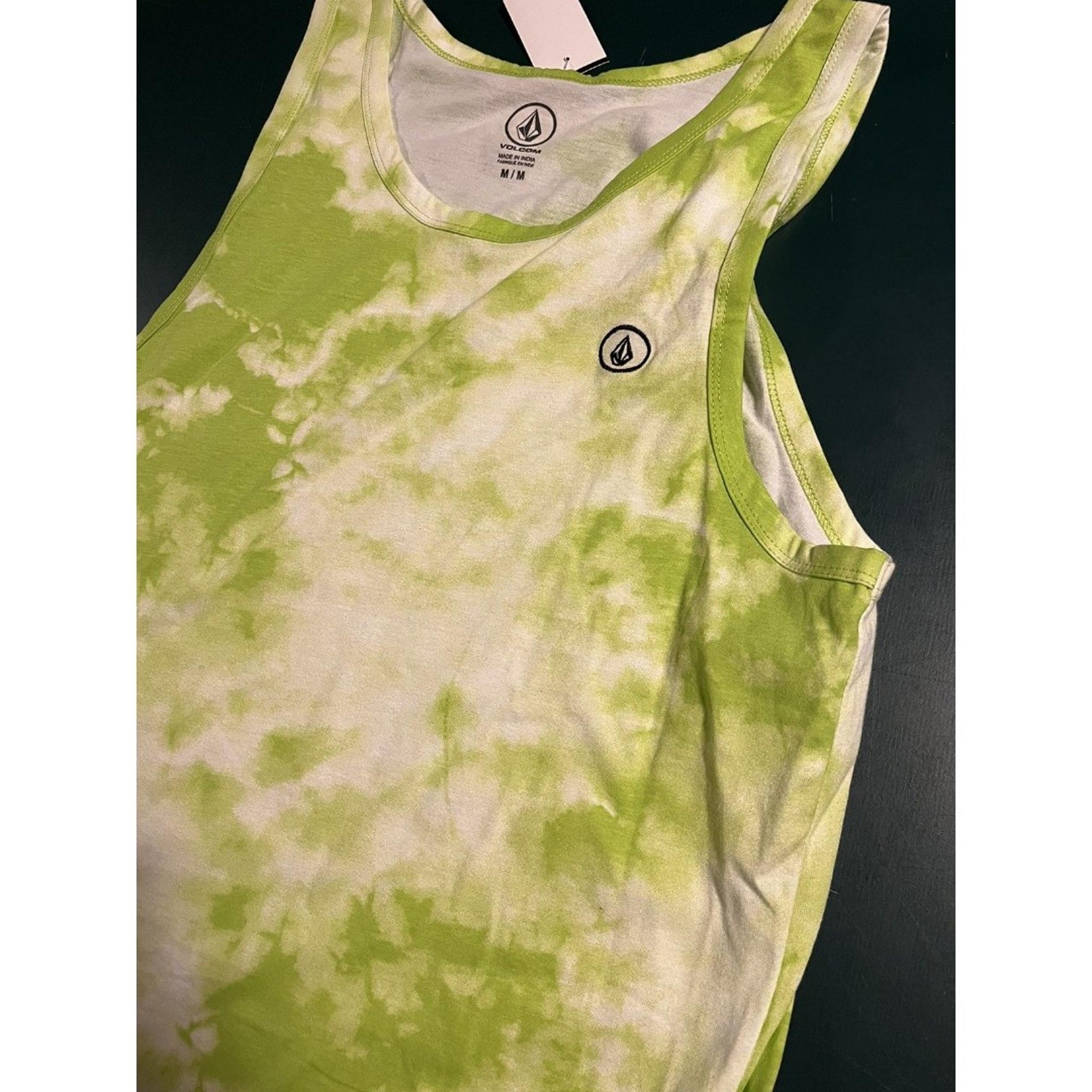 Men’s Volcom Neon Green Tie Dye Tank Top MEDIUM Sleeveless Skater Surf Grunge