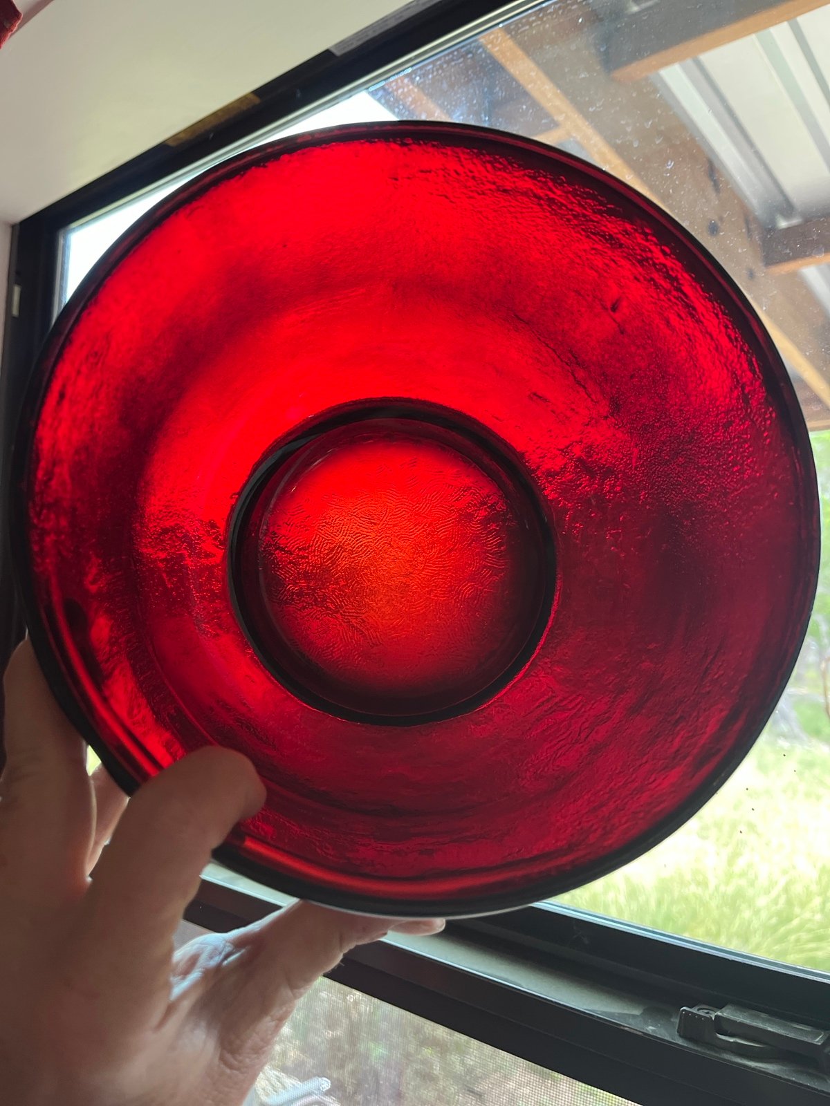 Red glass salad bowl France / Tableware / vintage decoration / round salad bowl