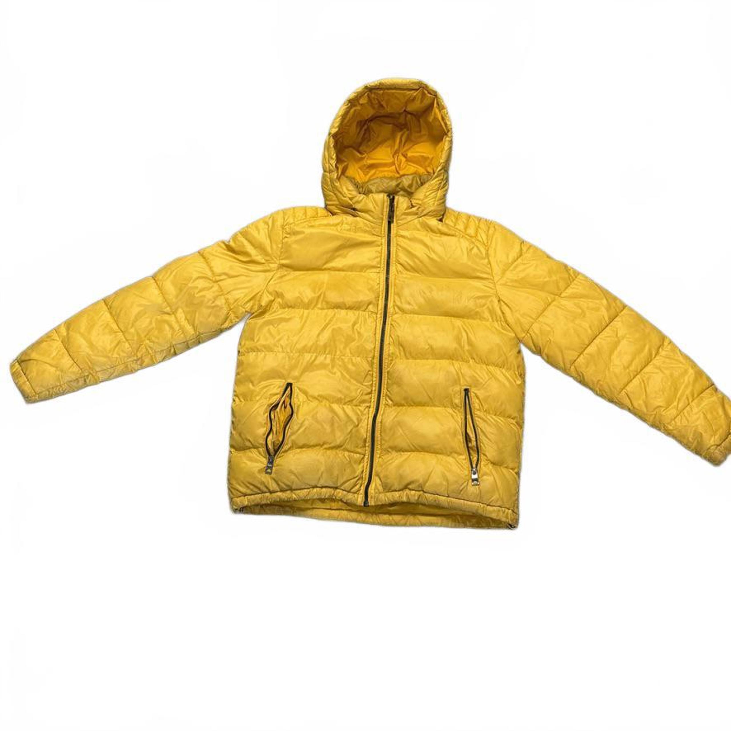 Vtg GUESS Hooded Puffer Coat Winter Jacket Yellow Men's XL