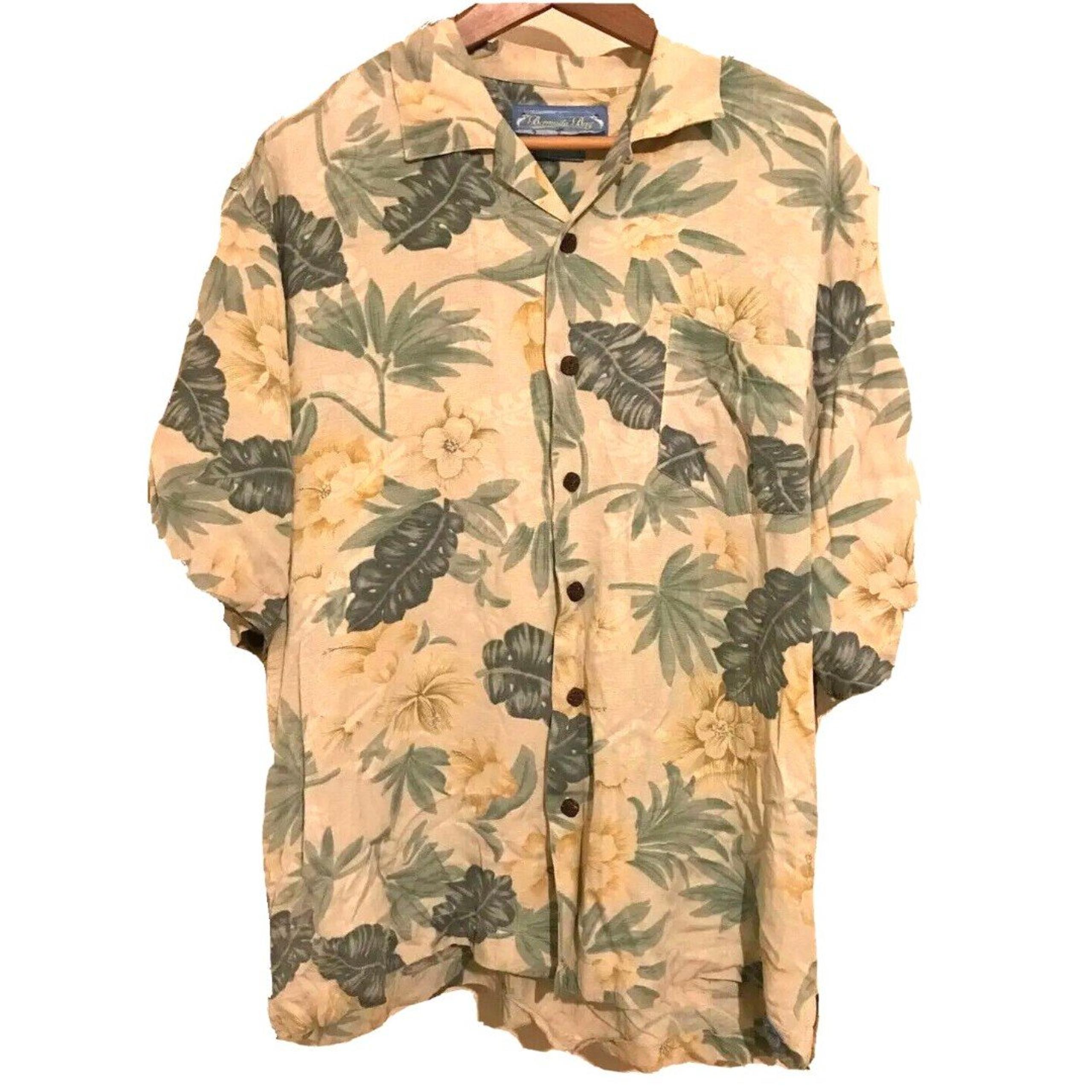 Vintage Bermuda Bay Hawaiian Shirt Short Sleeve Button Up Collar 100% Silk  XL
