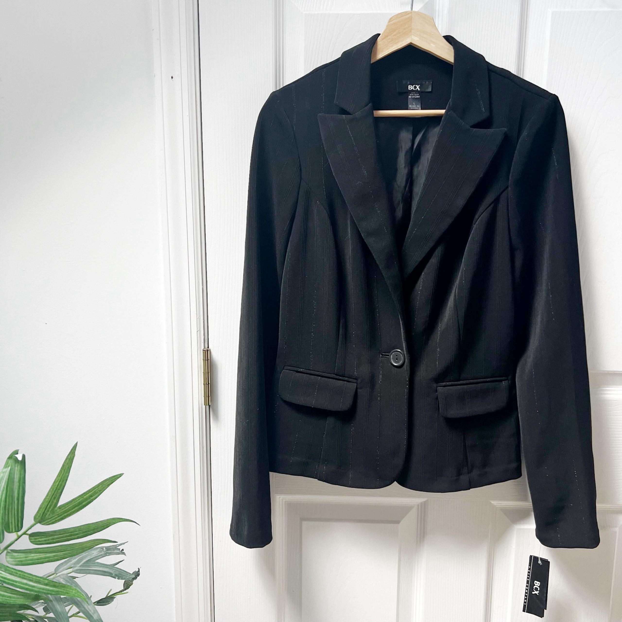 NWT BCX Single Button Blazer in Black Stripe Metallic