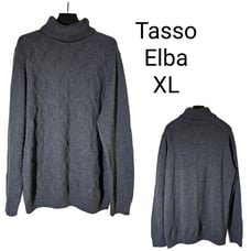 Tasso Elba Chunky Diamond Knit 100% Cotton Turtleneck Mens Pullover Sweater Grey